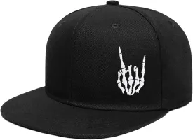 Gothic Skeleton Hand Flat Brim Hat Embroidery Skull Finger Cap Adjustable Snapback