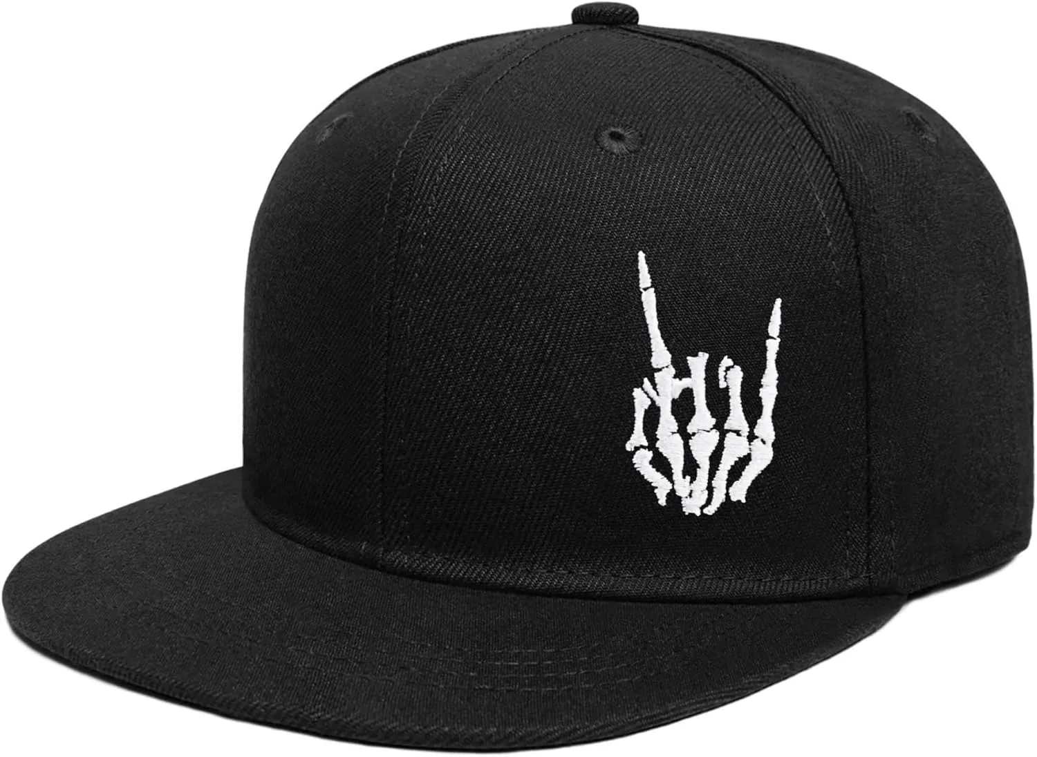 Gothic Skeleton Hand Flat Brim Hat Embroidery Skull Finger Cap Adjustable Snapback