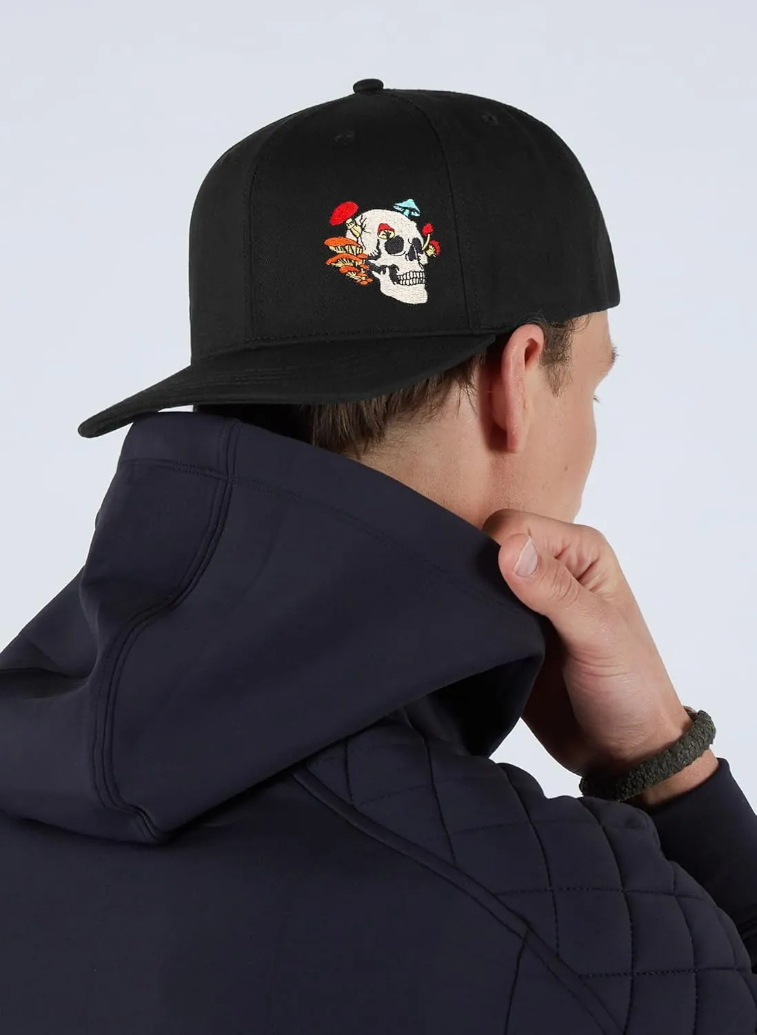 Gothic Skeleton Hand Flat Brim Hat Embroidery Skull Finger Cap Adjustable Snapback