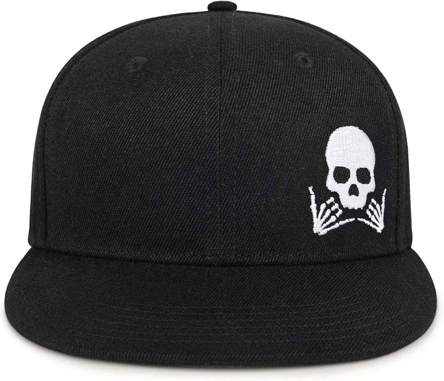 Gothic Skeleton Hand Flat Brim Hat Embroidery Skull Finger Cap Adjustable Snapback