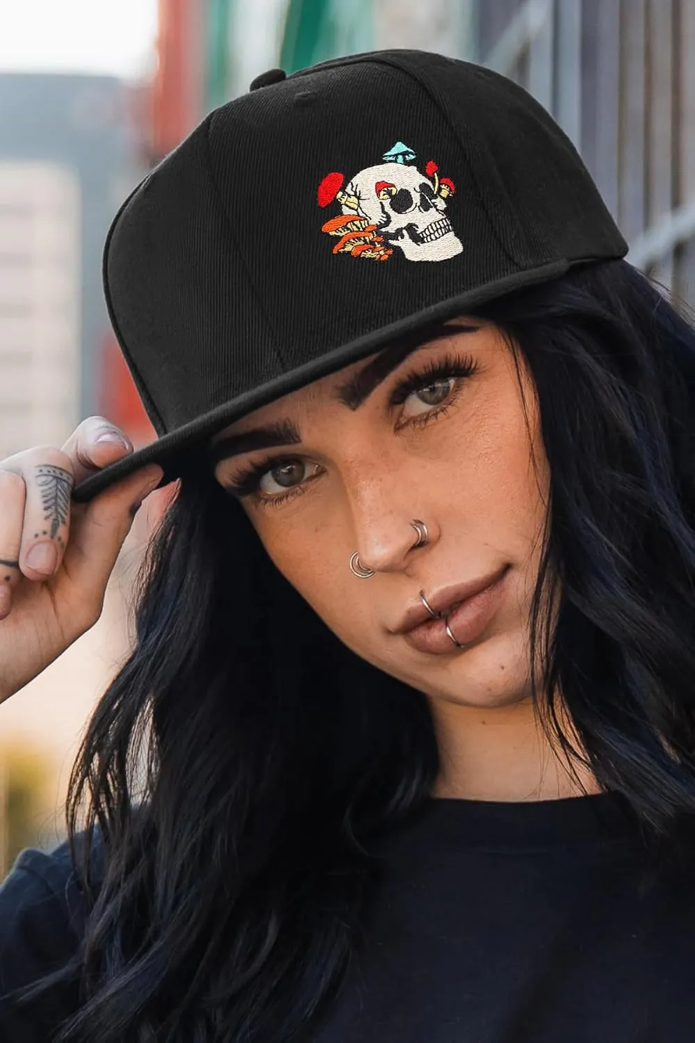 Gothic Skeleton Hand Flat Brim Hat Embroidery Skull Finger Cap Adjustable Snapback