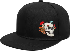Gothic Skeleton Hand Flat Brim Hat Embroidery Skull Finger Cap Adjustable Snapback