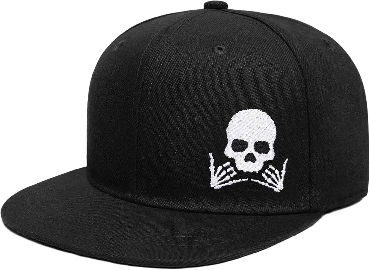Gothic Skeleton Hand Flat Brim Hat Embroidery Skull Finger Cap Adjustable Snapback