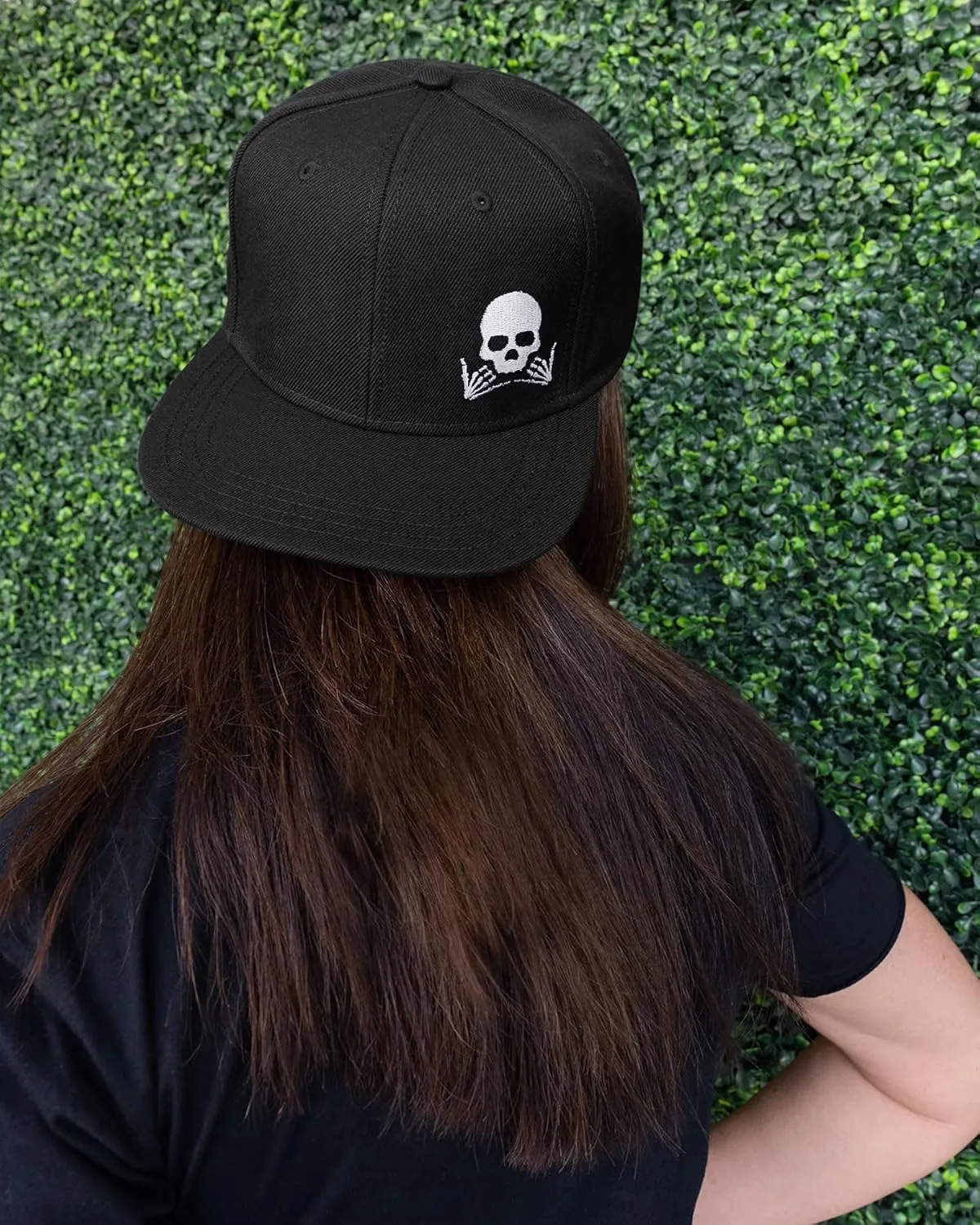 Gothic Skeleton Hand Flat Brim Hat Embroidery Skull Finger Cap Adjustable Snapback