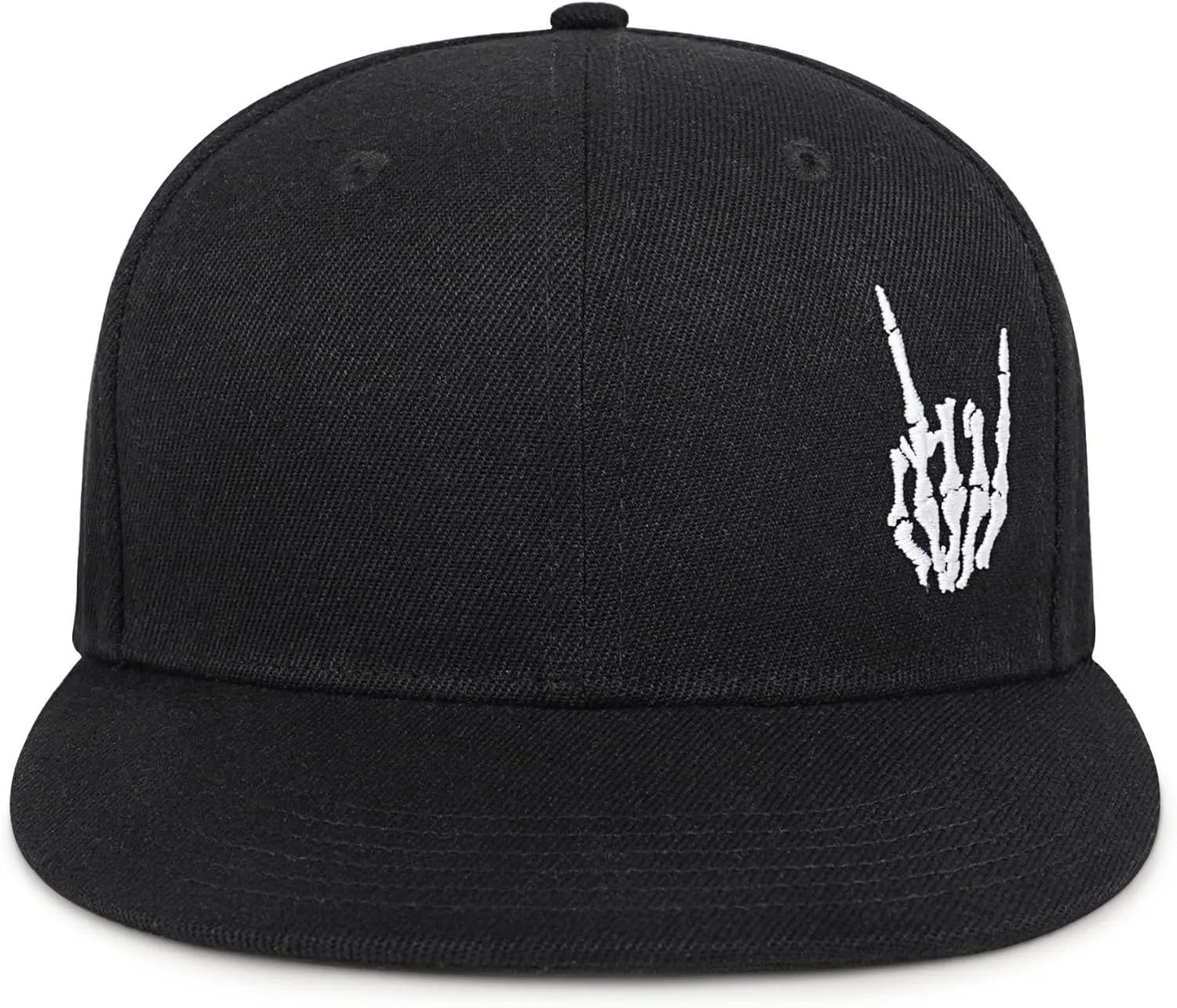Gothic Skeleton Hand Flat Brim Hat Embroidery Skull Finger Cap Adjustable Snapback