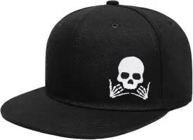 Gothic Skeleton Hand Flat Brim Hat Embroidery Skull Finger Cap Adjustable Snapback