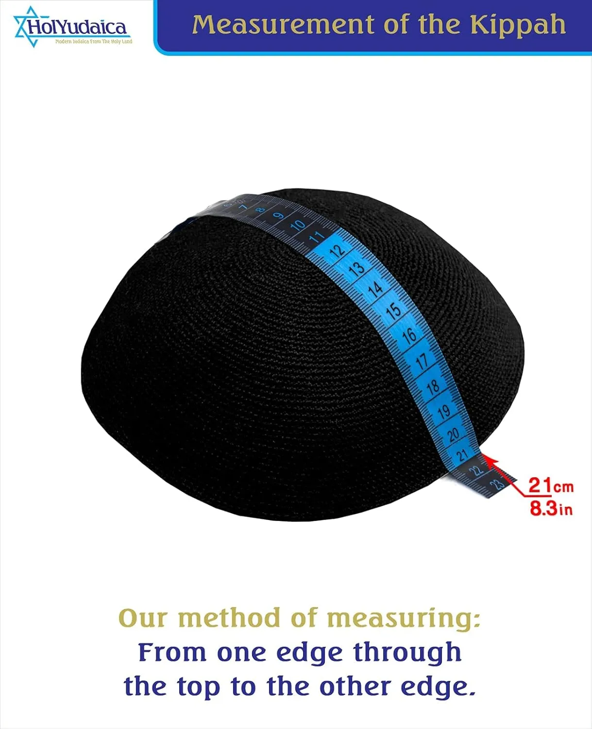 Hand Made 100% Cotton DMC Hand Knitted Kippah Hat from Israel, Hats for Men, Yarmulke Hat, Kippah for Men and Kids (Black, 21cm-8.3inch-Flat)