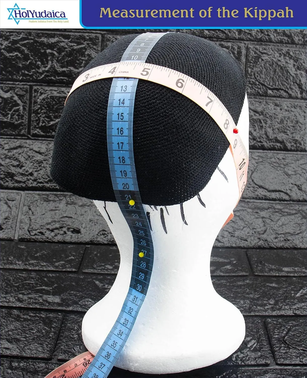 Hand Made 100% Cotton DMC Hand Knitted Kippah Hat from Israel, Hats for Men, Yarmulke Hat, Kippah for Men and Kids (Black, 21cm-8.3inch-Flat)