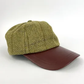 Hazy Blue Mens Leather Peak Tweed Cap One Size