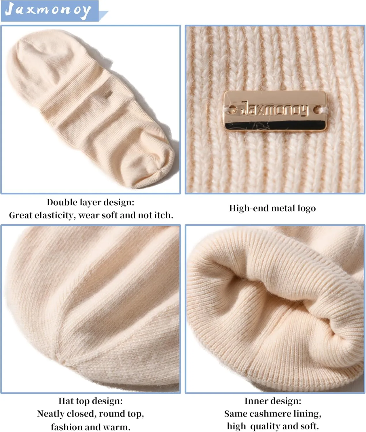 jaxmonoy Knit Beanies Winter Hats for Women and Men Soft Warm Double Layer Ladies Skull Beanie caps