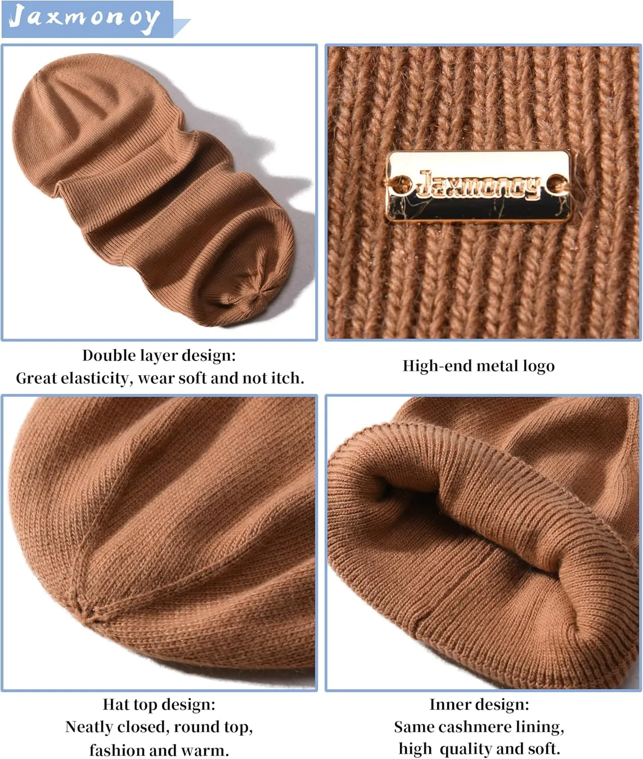 jaxmonoy Knit Beanies Winter Hats for Women and Men Soft Warm Double Layer Ladies Skull Beanie caps