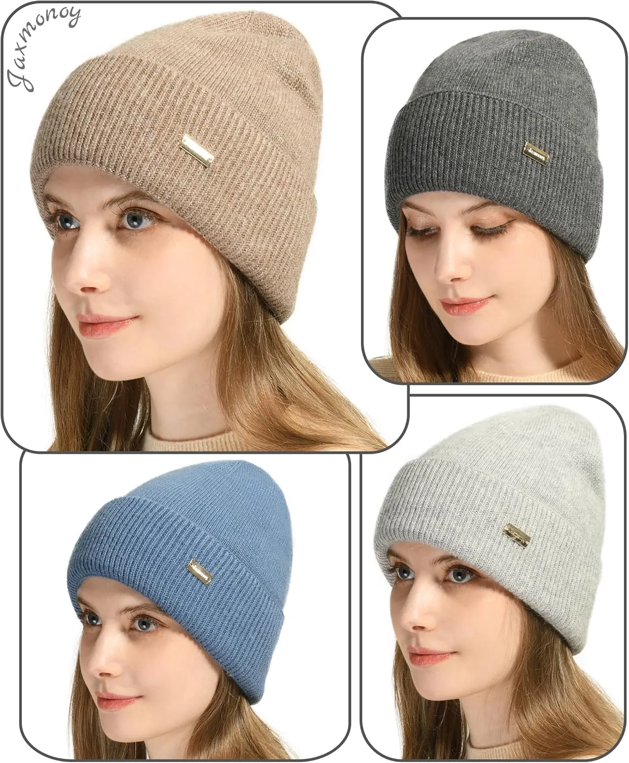 jaxmonoy Knit Beanies Winter Hats for Women and Men Soft Warm Double Layer Ladies Skull Beanie caps