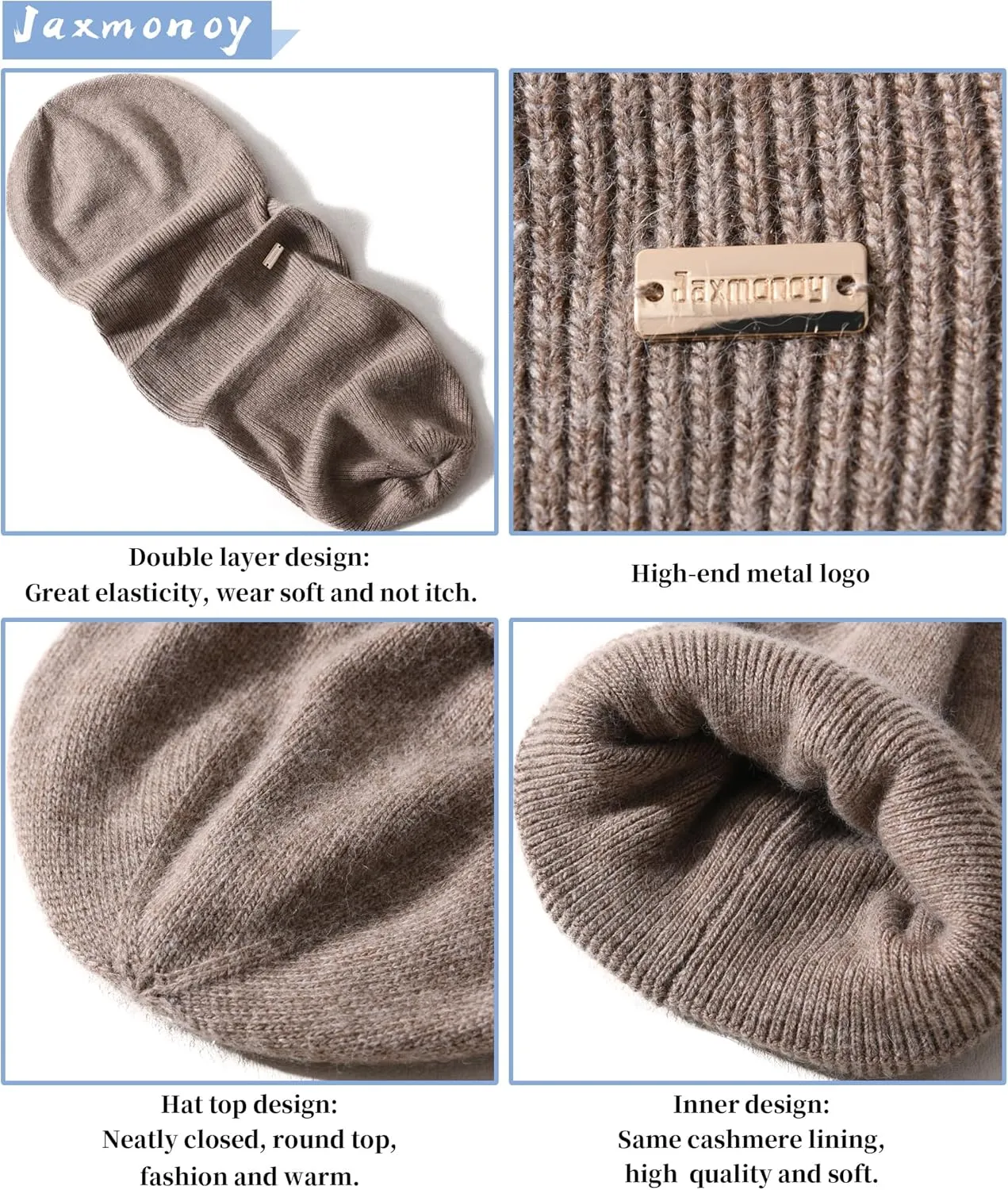 jaxmonoy Knit Beanies Winter Hats for Women and Men Soft Warm Double Layer Ladies Skull Beanie caps