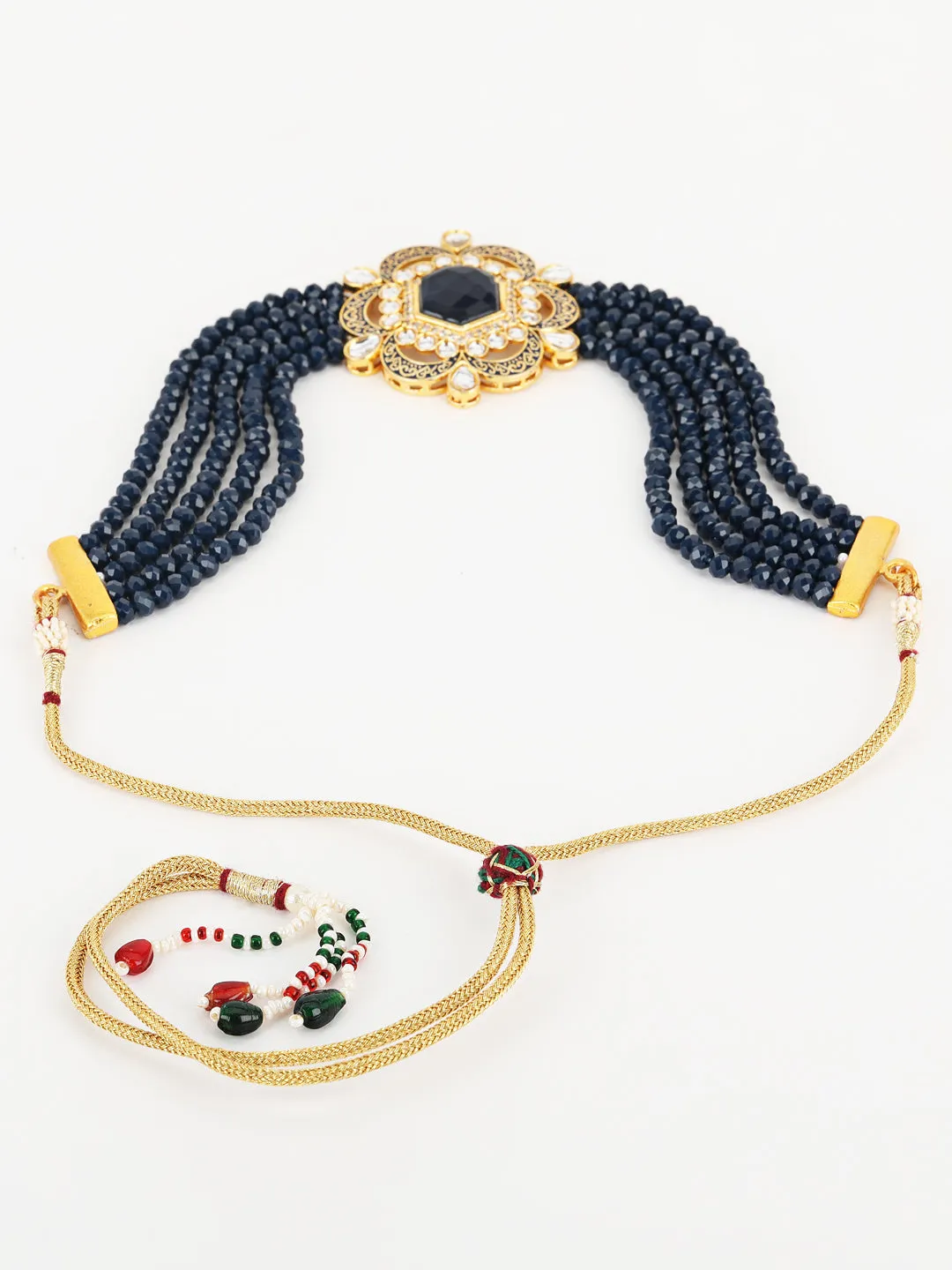 Jazz And Sizzle Blue Kundan Studded & Gold Plated Minakari Choker Set