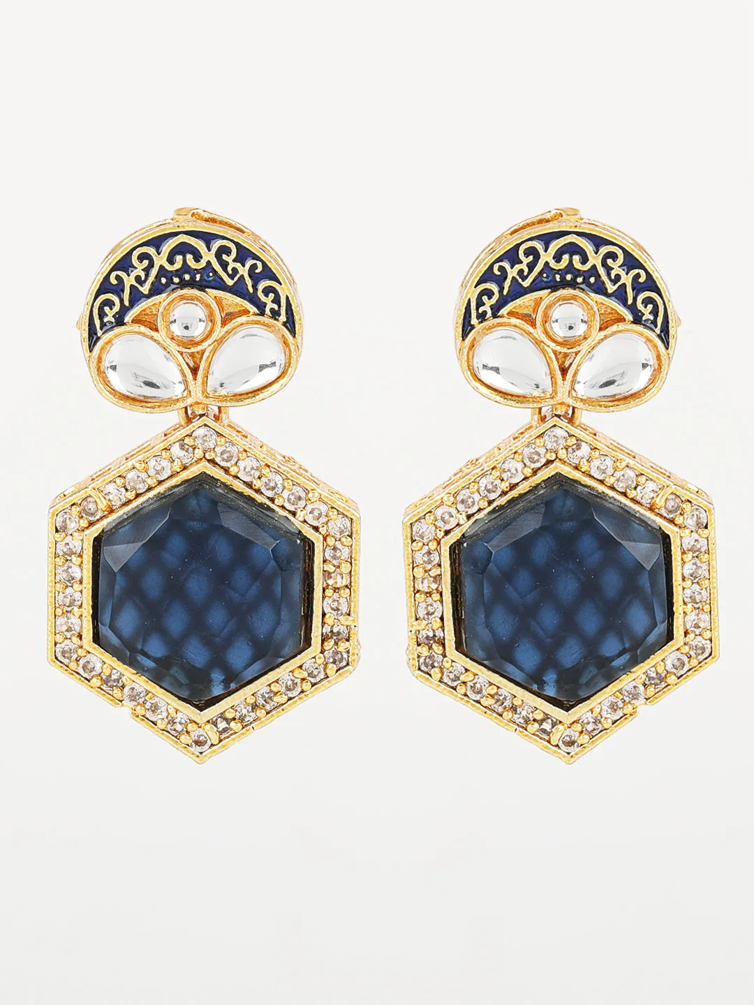 Jazz And Sizzle Blue Kundan Studded & Gold Plated Minakari Choker Set