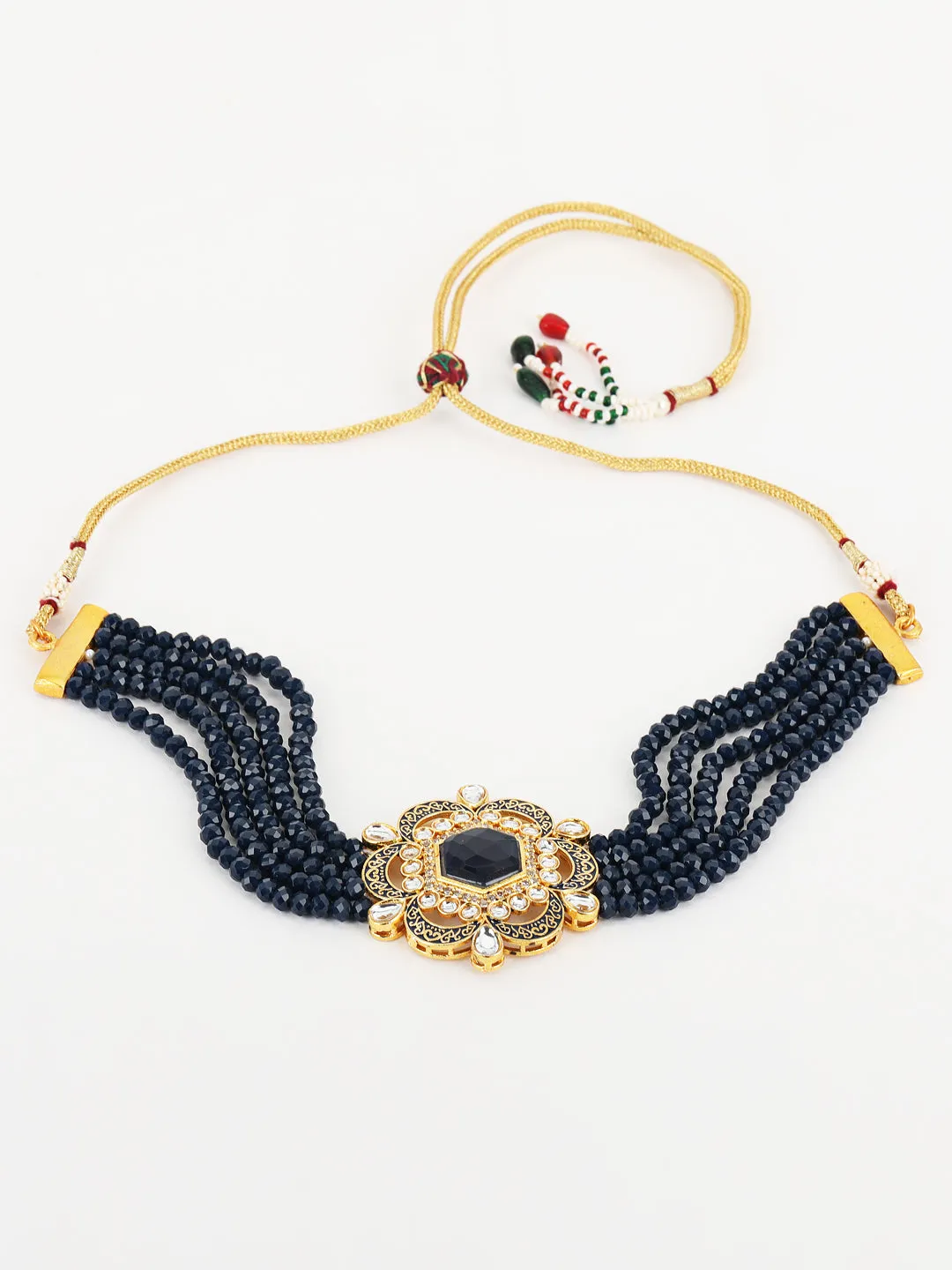 Jazz And Sizzle Blue Kundan Studded & Gold Plated Minakari Choker Set