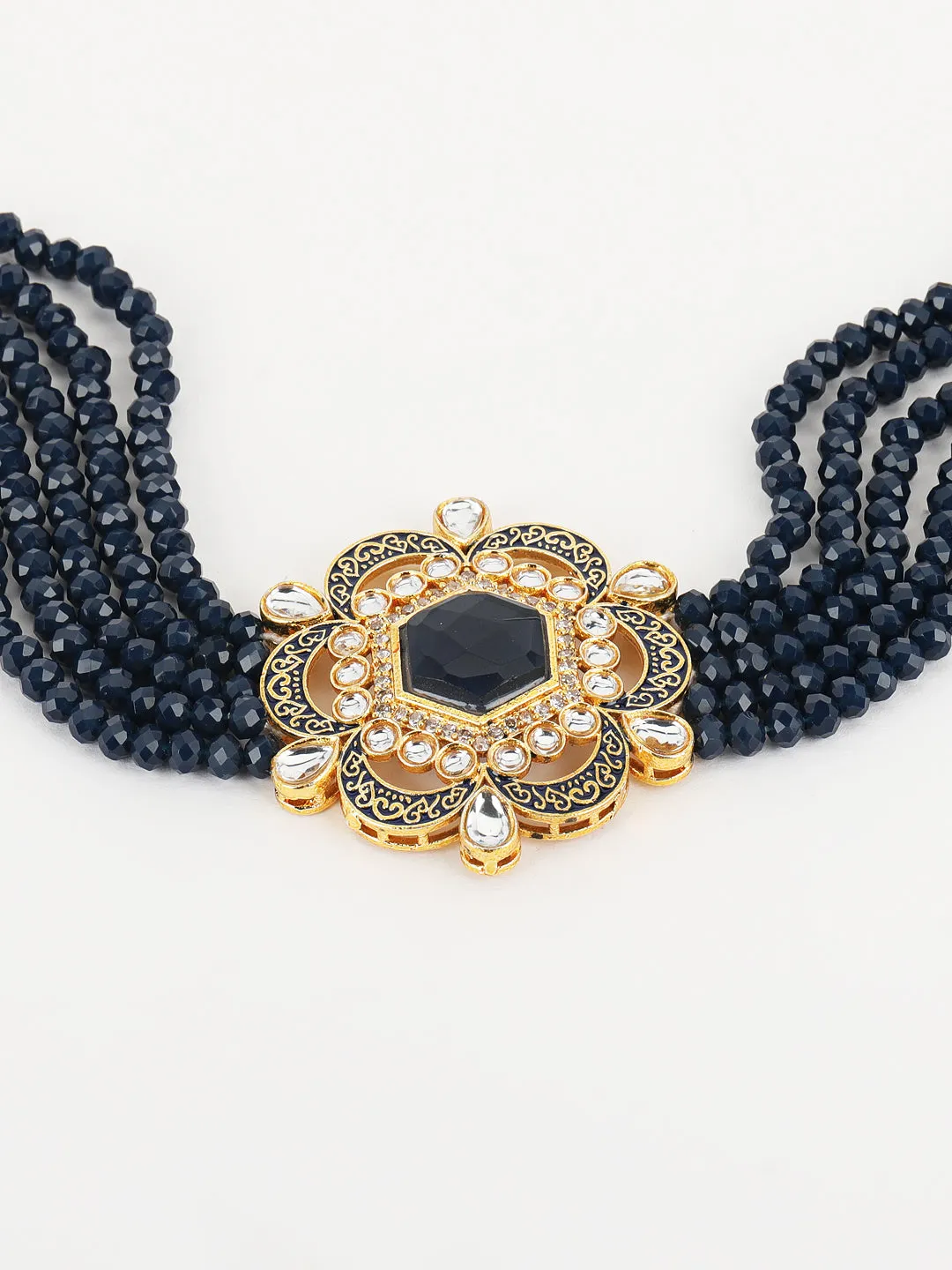 Jazz And Sizzle Blue Kundan Studded & Gold Plated Minakari Choker Set
