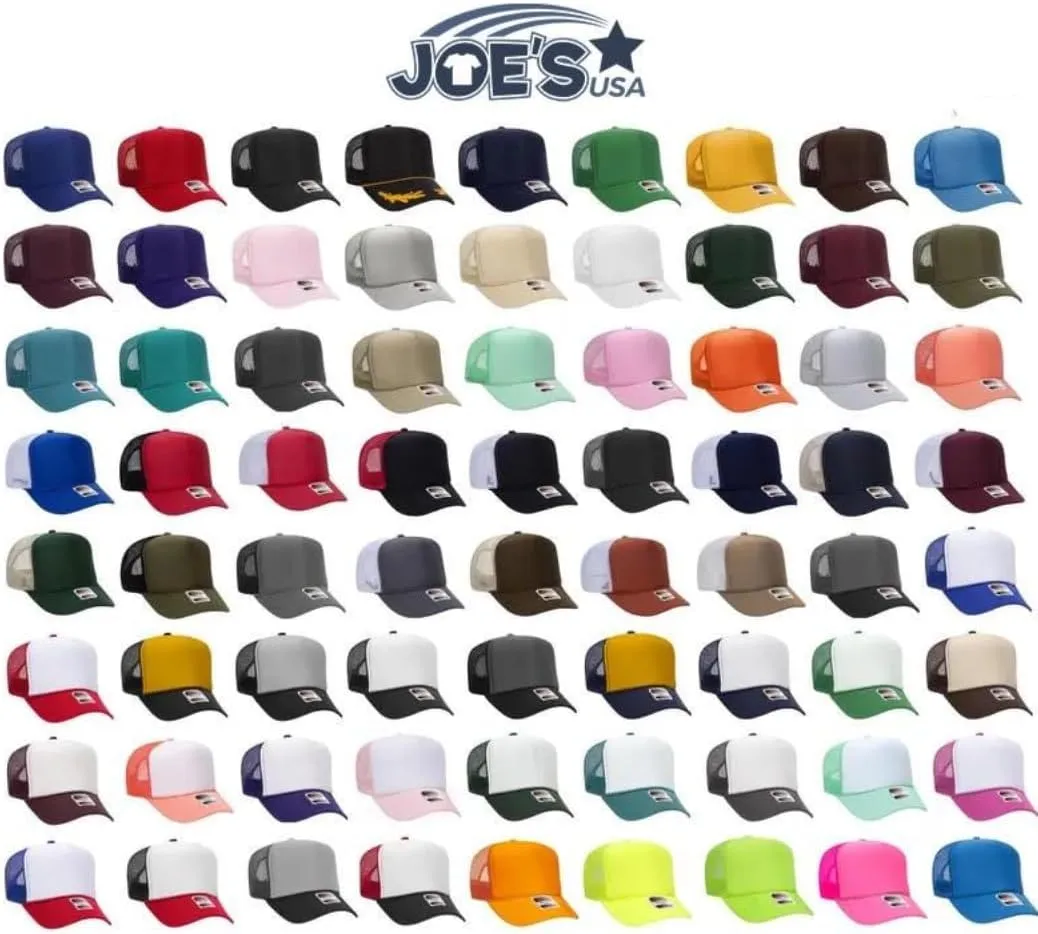 Joe's USA OTTO 39-165 Foam Trucker Hats - Customizable 5-Panel High Crown Mesh Back Caps for DIY, Bulk, and Wholesale