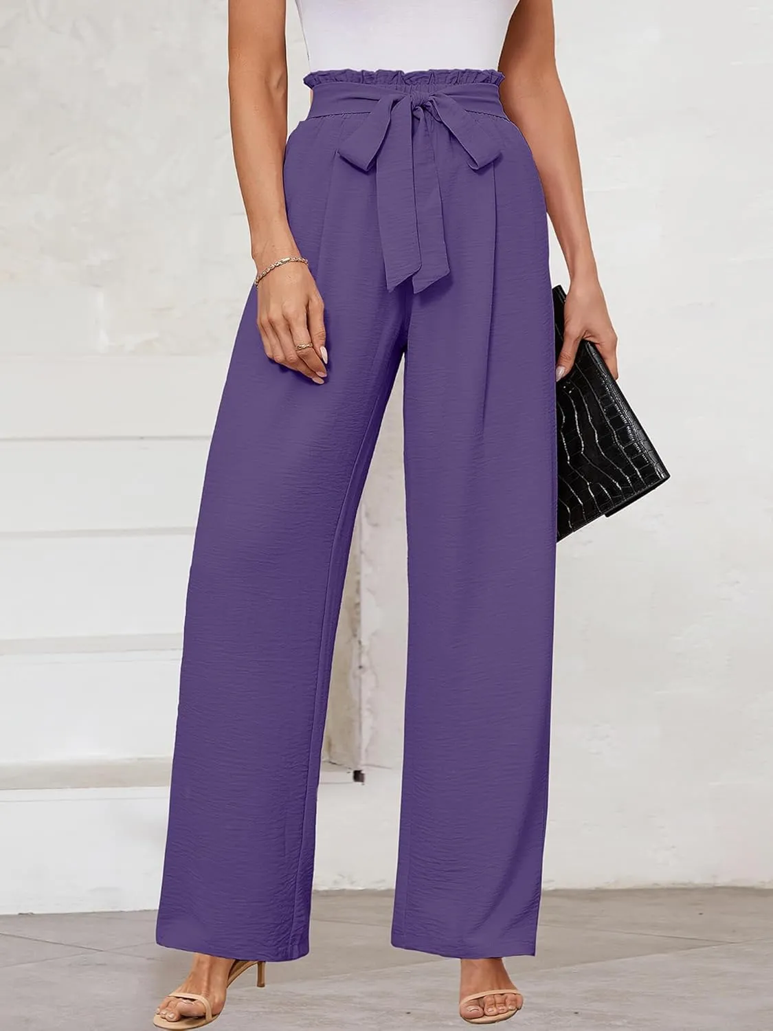 KORSIS Women's Wide Leg Lounge Pants Lightweight High Waisted Loose Work Elastic Casual Outfits Trousers with Pockets (S-2XL)