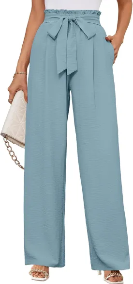 KORSIS Women's Wide Leg Lounge Pants Lightweight High Waisted Loose Work Elastic Casual Outfits Trousers with Pockets (S-2XL)
