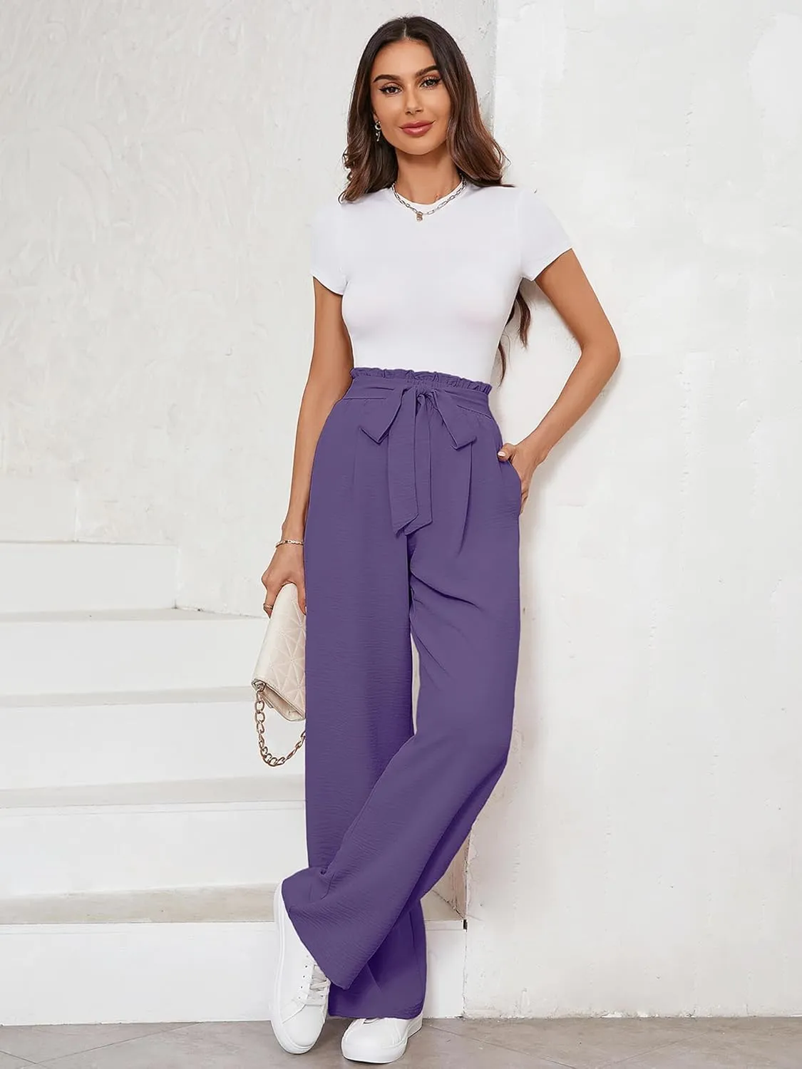 KORSIS Women's Wide Leg Lounge Pants Lightweight High Waisted Loose Work Elastic Casual Outfits Trousers with Pockets (S-2XL)