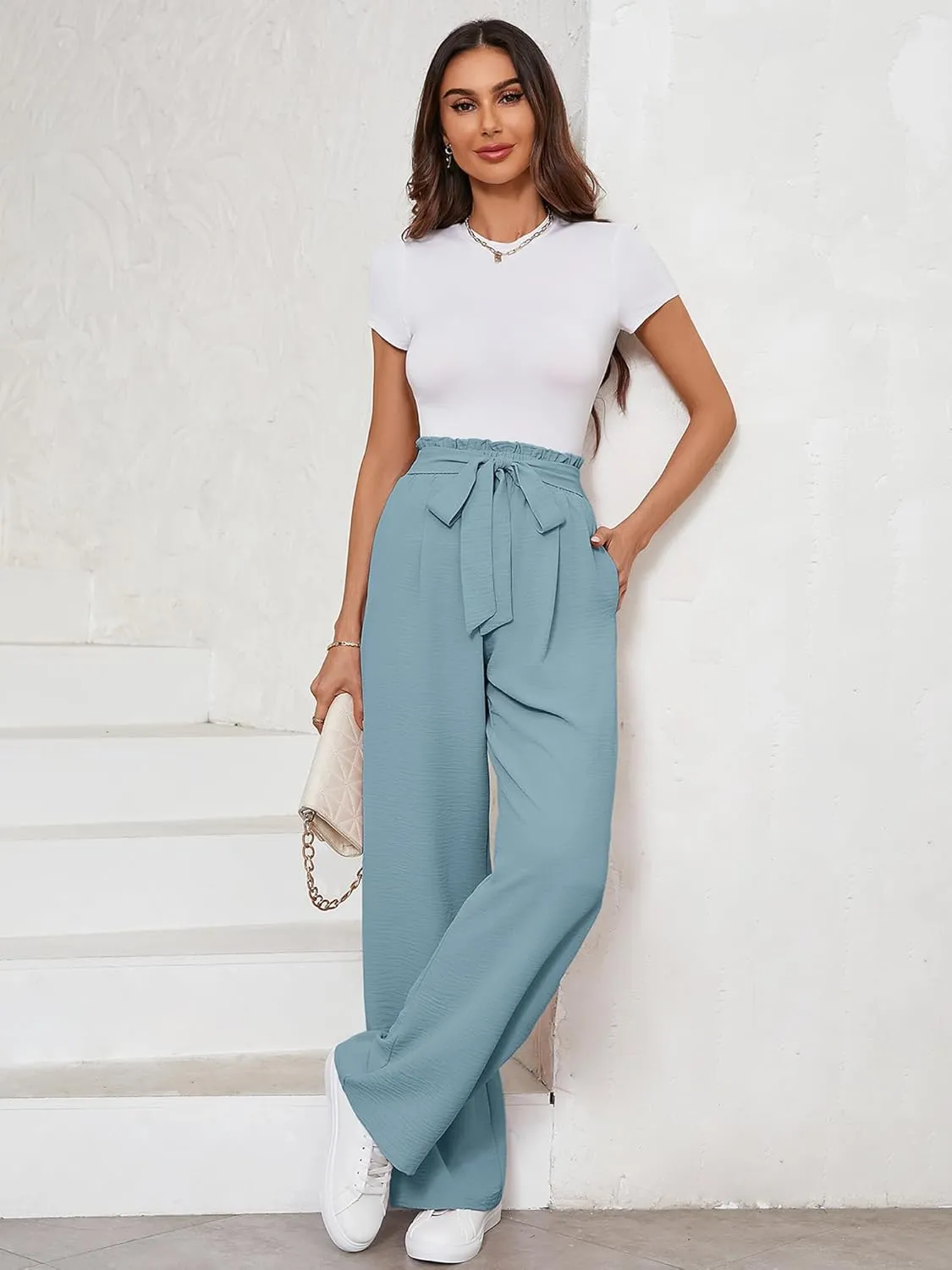 KORSIS Women's Wide Leg Lounge Pants Lightweight High Waisted Loose Work Elastic Casual Outfits Trousers with Pockets (S-2XL)