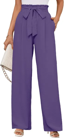 KORSIS Women's Wide Leg Lounge Pants Lightweight High Waisted Loose Work Elastic Casual Outfits Trousers with Pockets (S-2XL)