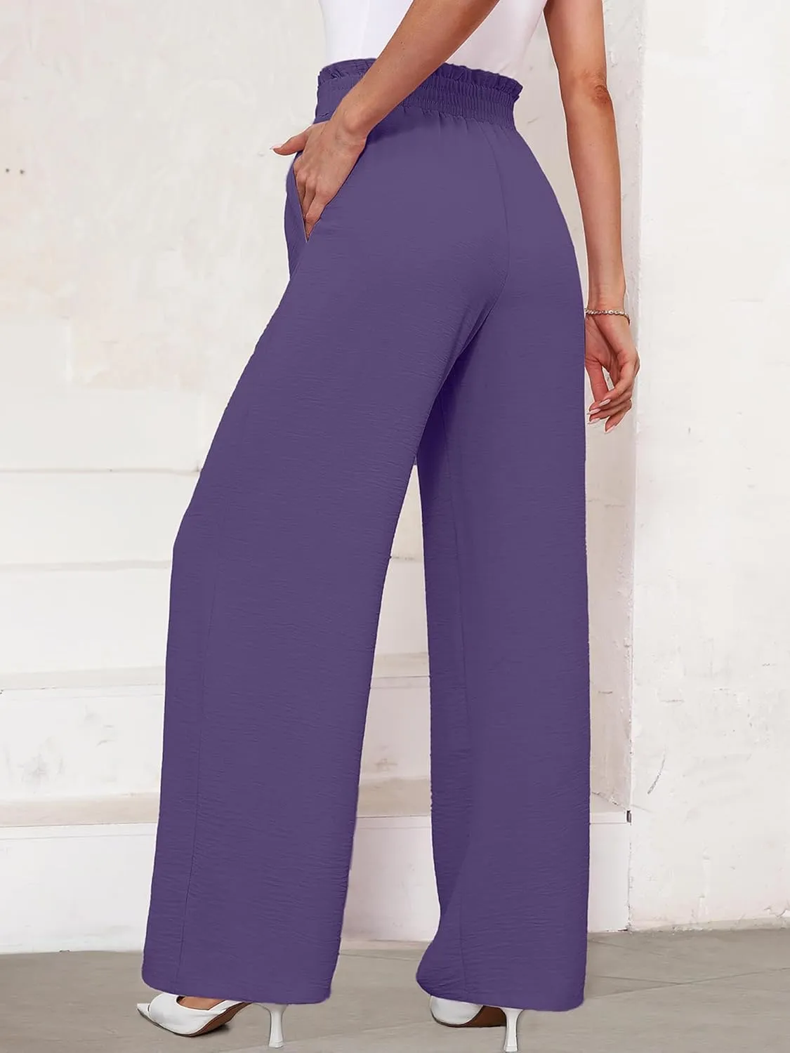 KORSIS Women's Wide Leg Lounge Pants Lightweight High Waisted Loose Work Elastic Casual Outfits Trousers with Pockets (S-2XL)