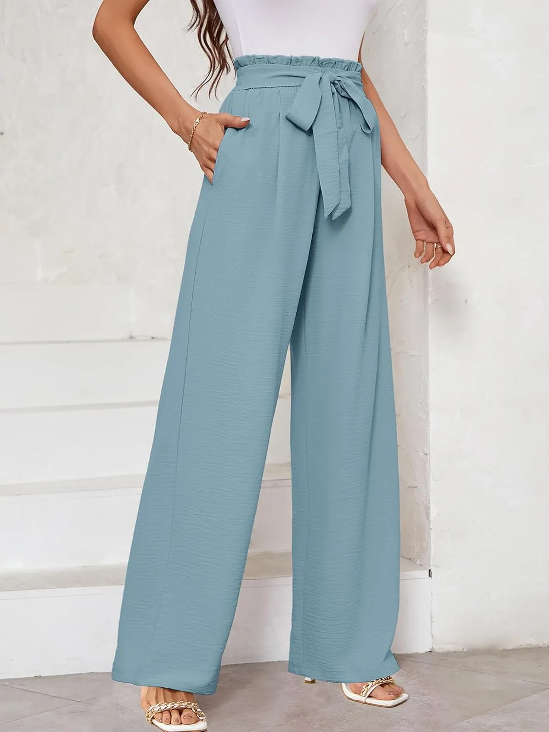 KORSIS Women's Wide Leg Lounge Pants Lightweight High Waisted Loose Work Elastic Casual Outfits Trousers with Pockets (S-2XL)