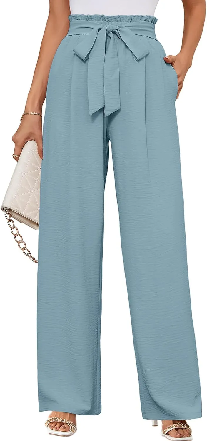 KORSIS Women's Wide Leg Lounge Pants Lightweight High Waisted Loose Work Elastic Casual Outfits Trousers with Pockets (S-2XL)