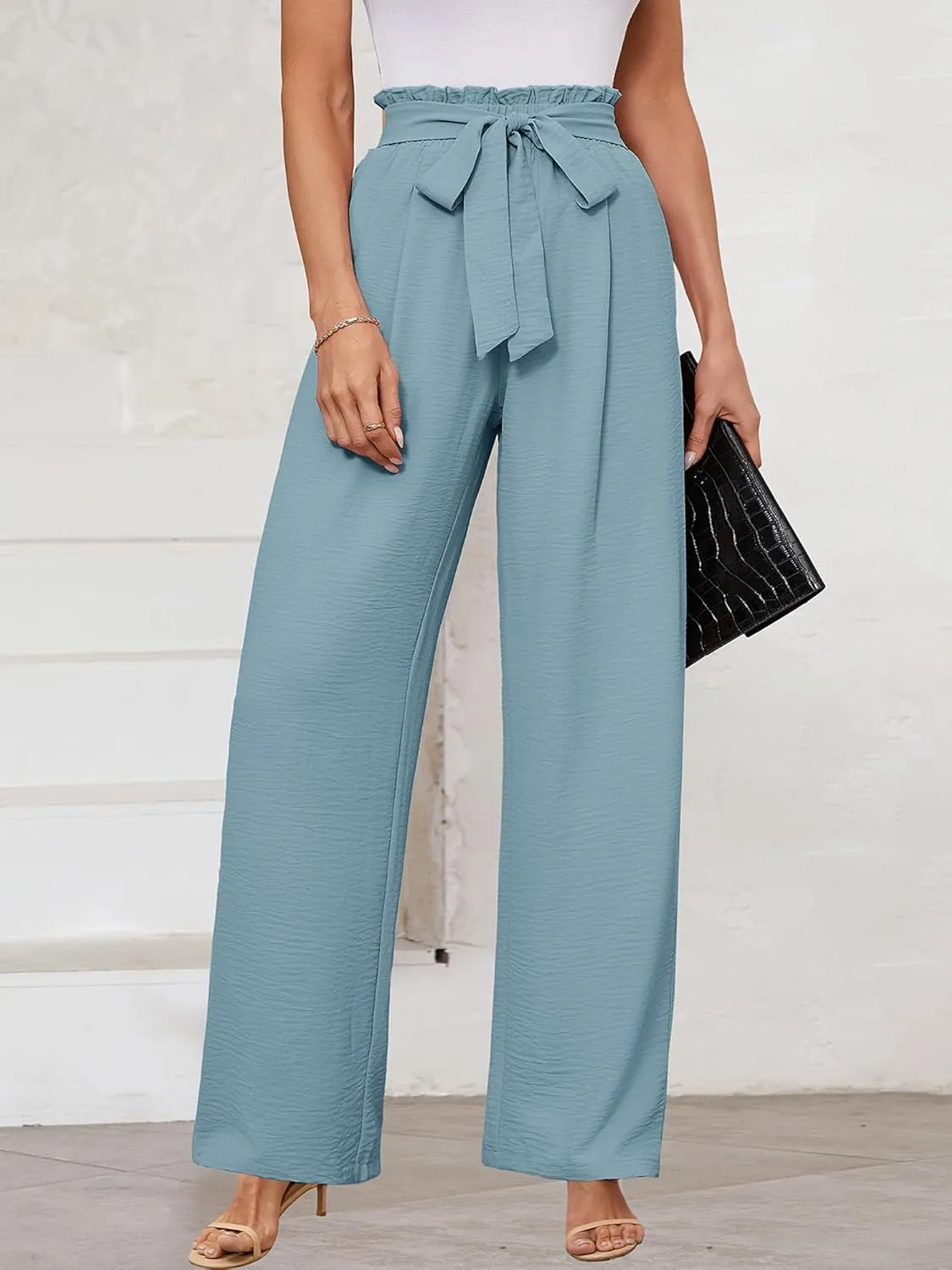 KORSIS Women's Wide Leg Lounge Pants Lightweight High Waisted Loose Work Elastic Casual Outfits Trousers with Pockets (S-2XL)