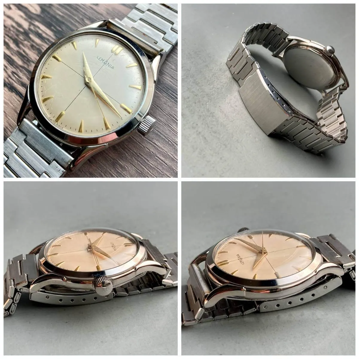 Lemania Wristwatch Antique Hand Winding Men's 34mm Vintage Military Male