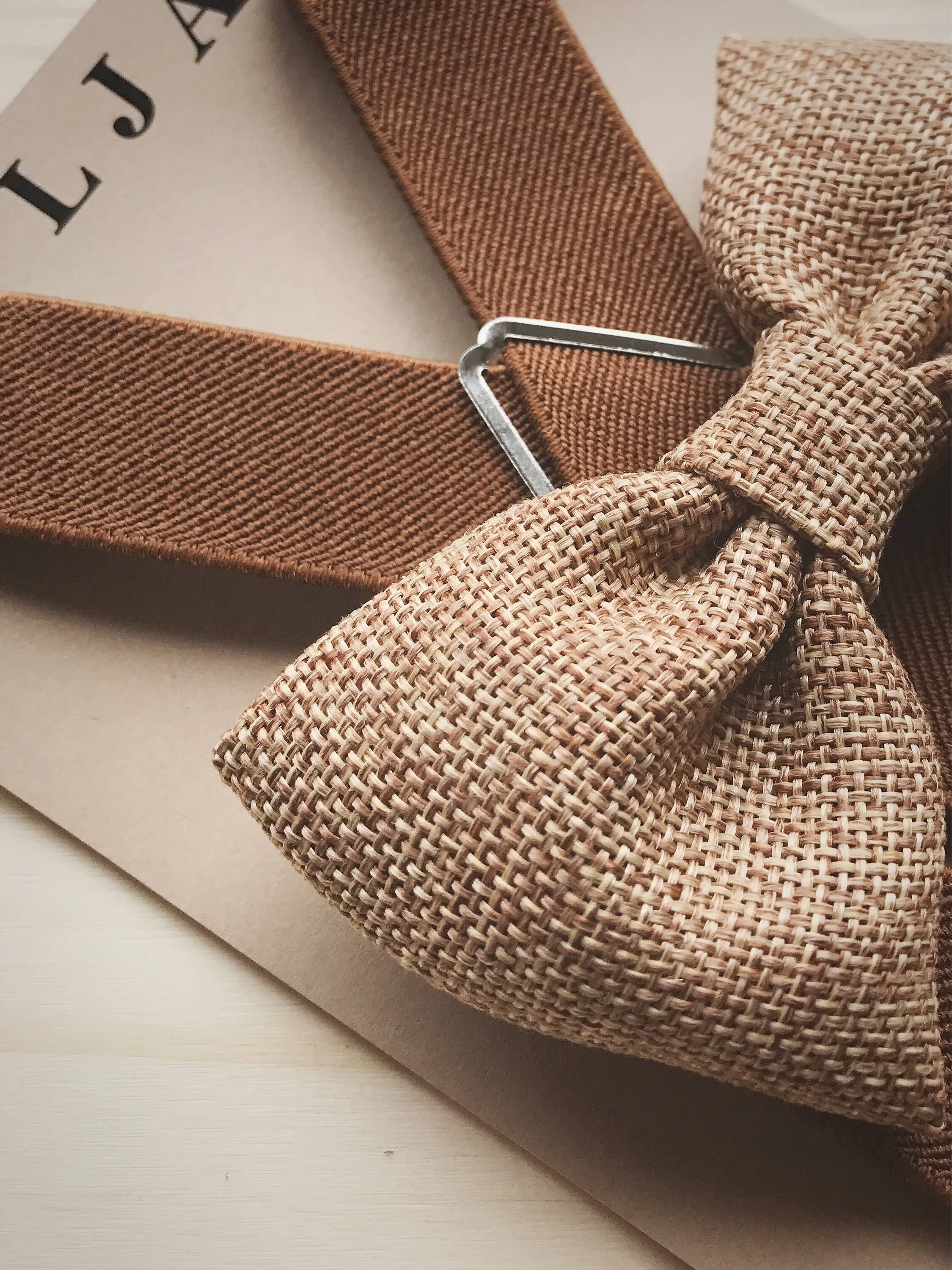 Light Brown Elastic Suspenders with Honey Brown Bow Tie