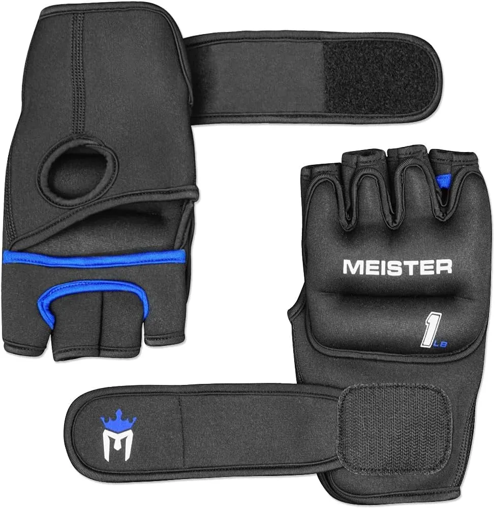Meister Elite 1lb Neoprene Weighted Gloves for Cardio & Heavy Hands (Pair) - 1lb x 2