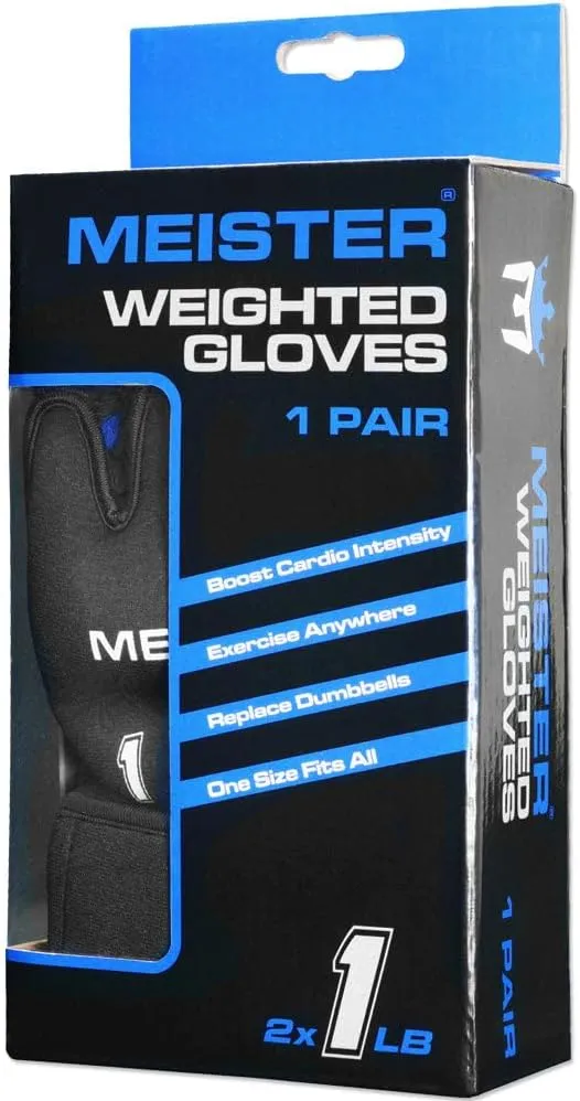Meister Elite 1lb Neoprene Weighted Gloves for Cardio & Heavy Hands (Pair) - 1lb x 2