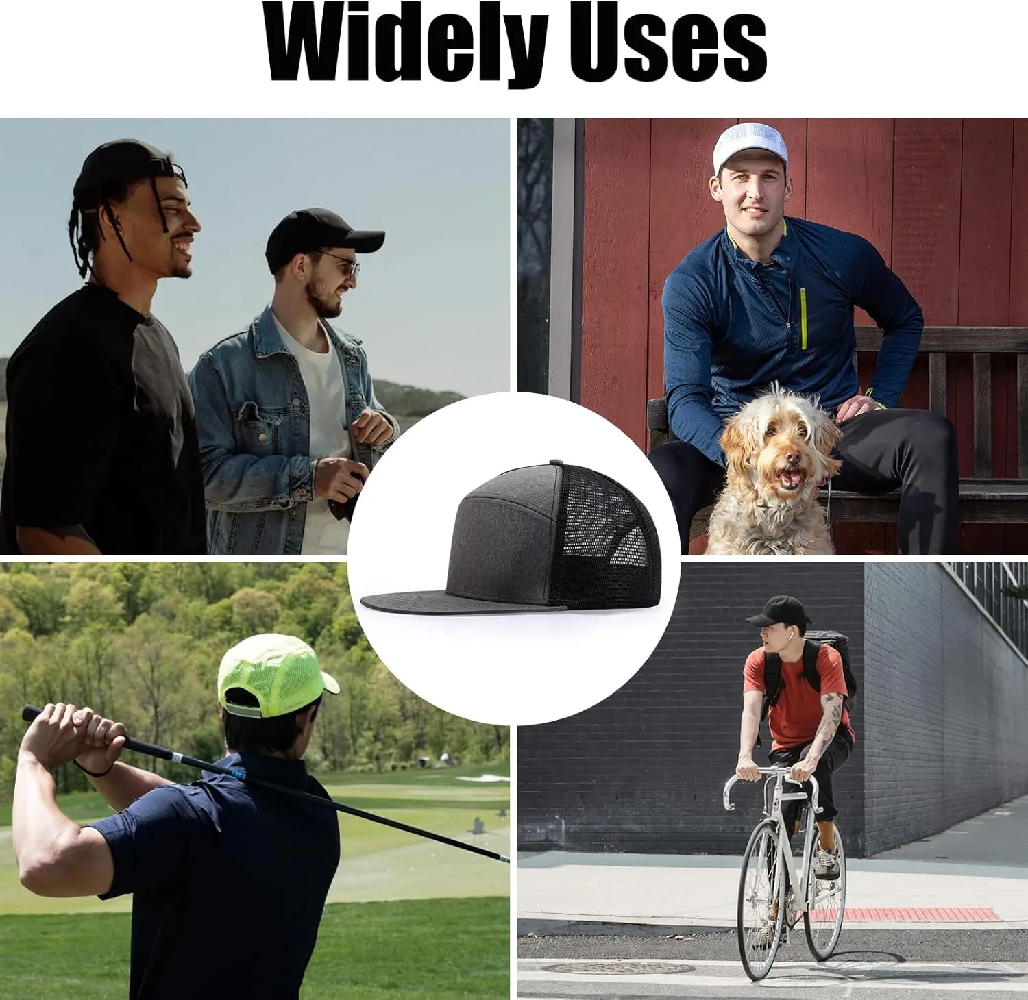 Men Flat Brim Baseball Cap Adjustable Performance Snapback Hat Laser Perforated Breathable Mesh Sport Cap