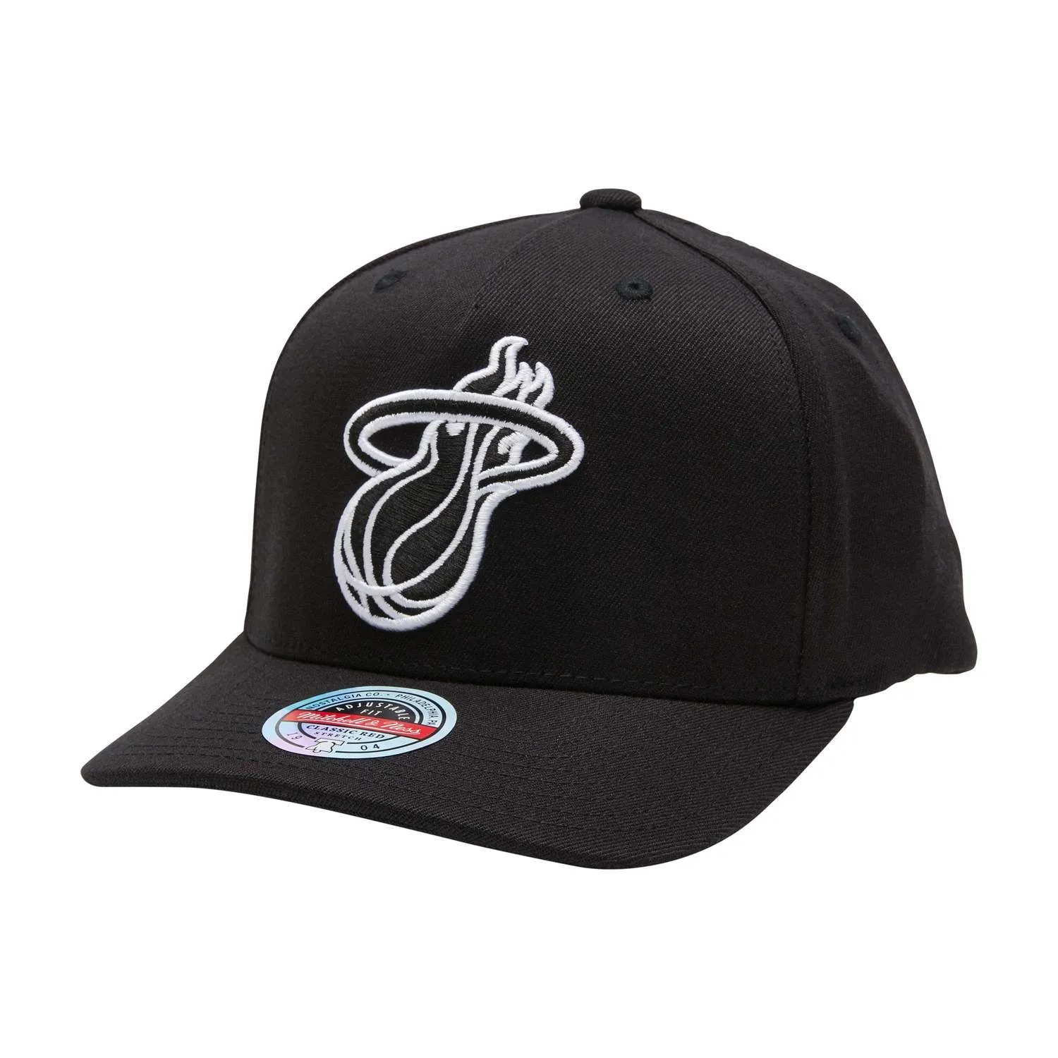 MIAMI HEAT BLACK & WHITE TEAM LOGO 5 PANEL CLASSIC RED SNAPBACK