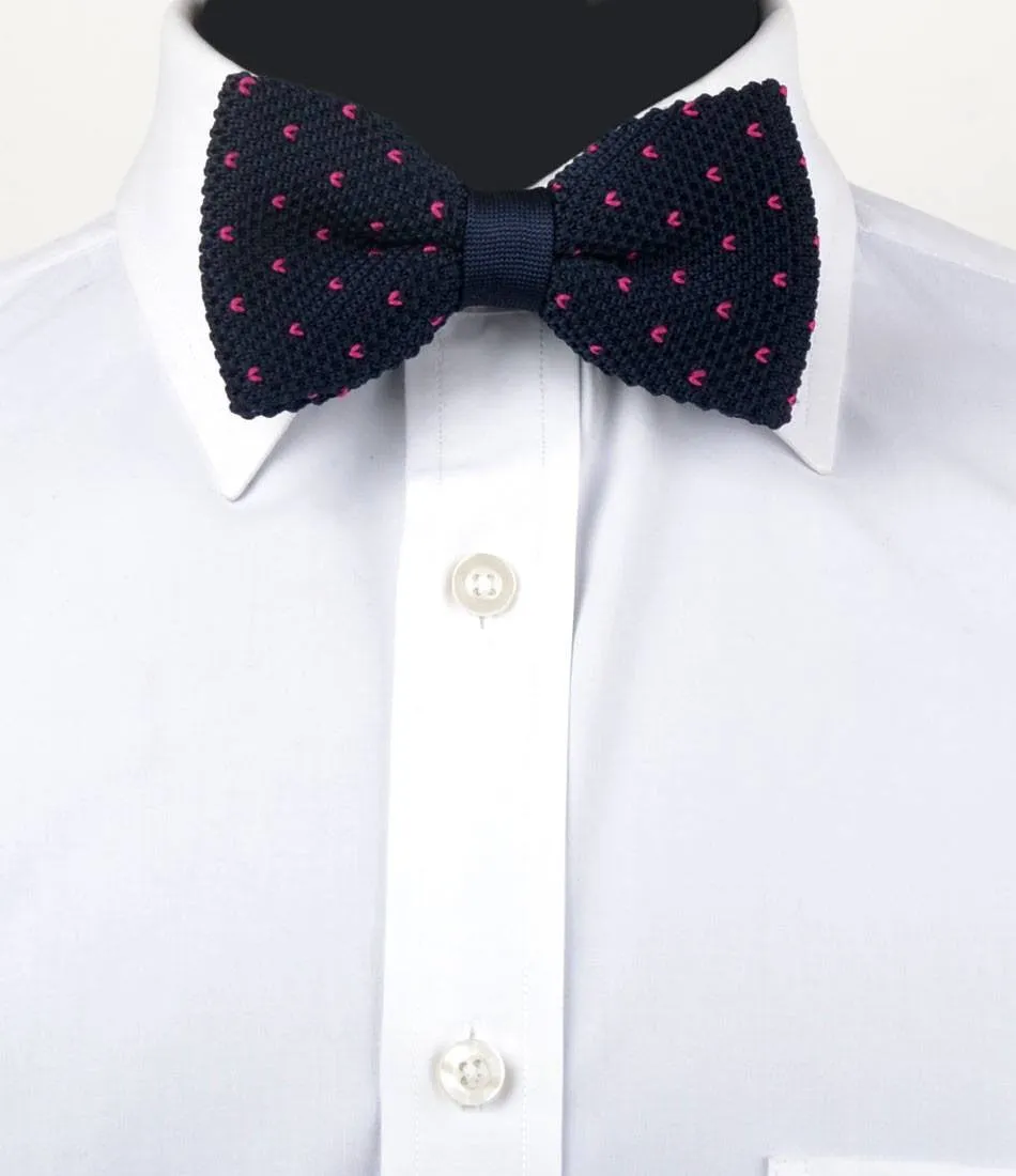 Navy with Pink V Pattern Knitted Bow Tie