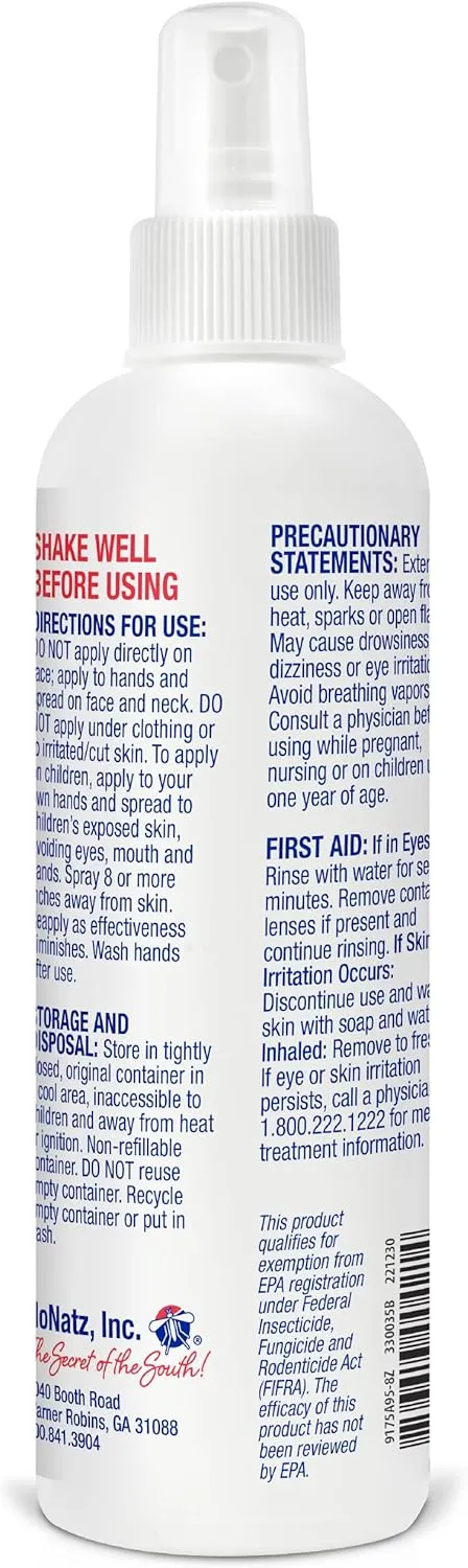 No Natz Botanical Bug Repellant, Effective for Gnat, Mosquito, and Biting Flies, Hand-Crafted and DEET-Free, Non-Greasy Formula, 8 Ounce Spray Bottle