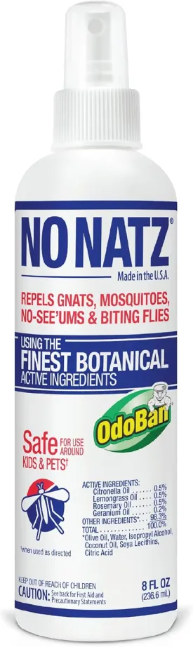 No Natz Botanical Bug Repellant, Effective for Gnat, Mosquito, and Biting Flies, Hand-Crafted and DEET-Free, Non-Greasy Formula, 8 Ounce Spray Bottle