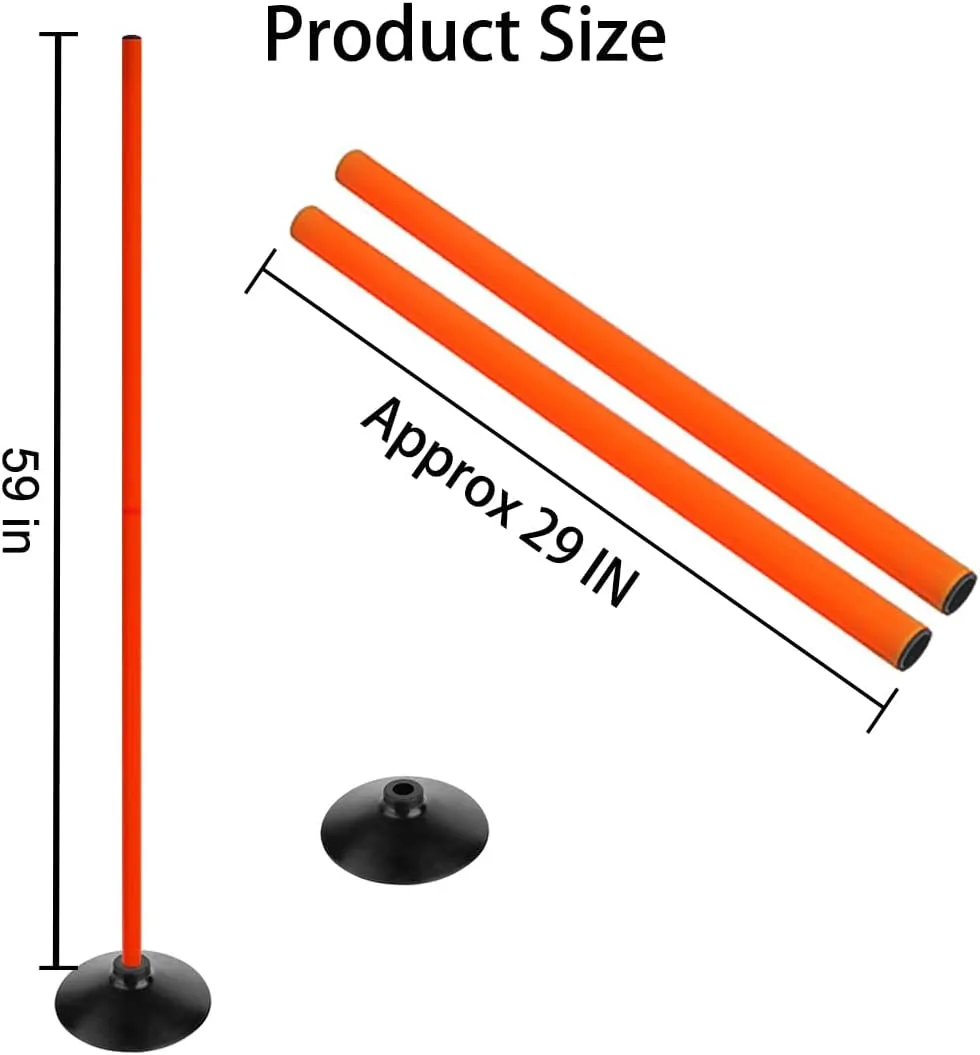 Orange Soccer Agility Poles Set Detachable Sports Trainning Speed Pole Slalom Poles with Rubber Base Sport Traning Equipment