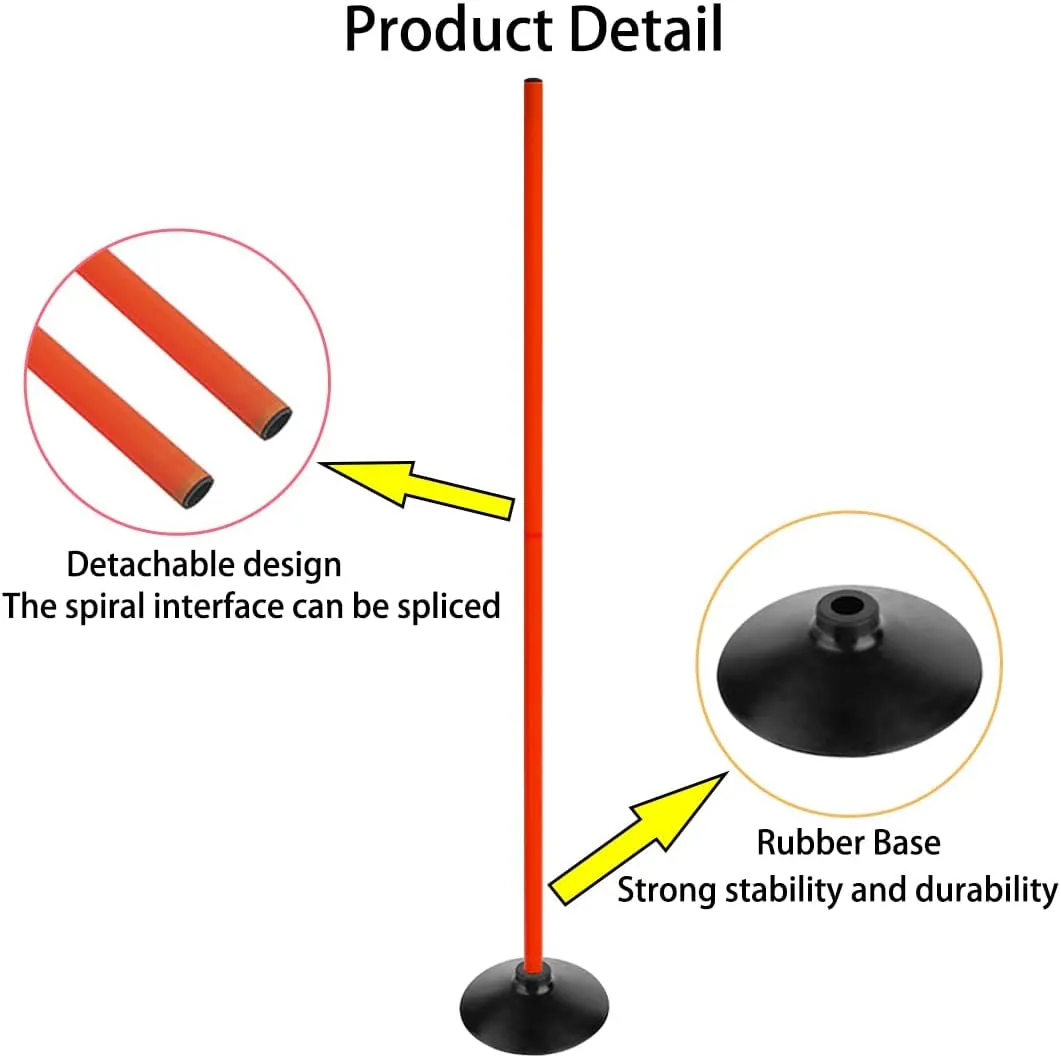 Orange Soccer Agility Poles Set Detachable Sports Trainning Speed Pole Slalom Poles with Rubber Base Sport Traning Equipment