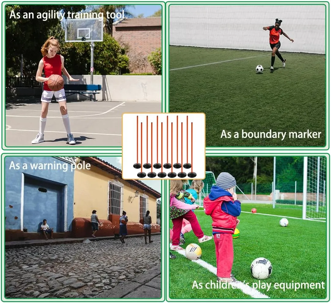 Orange Soccer Agility Poles Set Detachable Sports Trainning Speed Pole Slalom Poles with Rubber Base Sport Traning Equipment