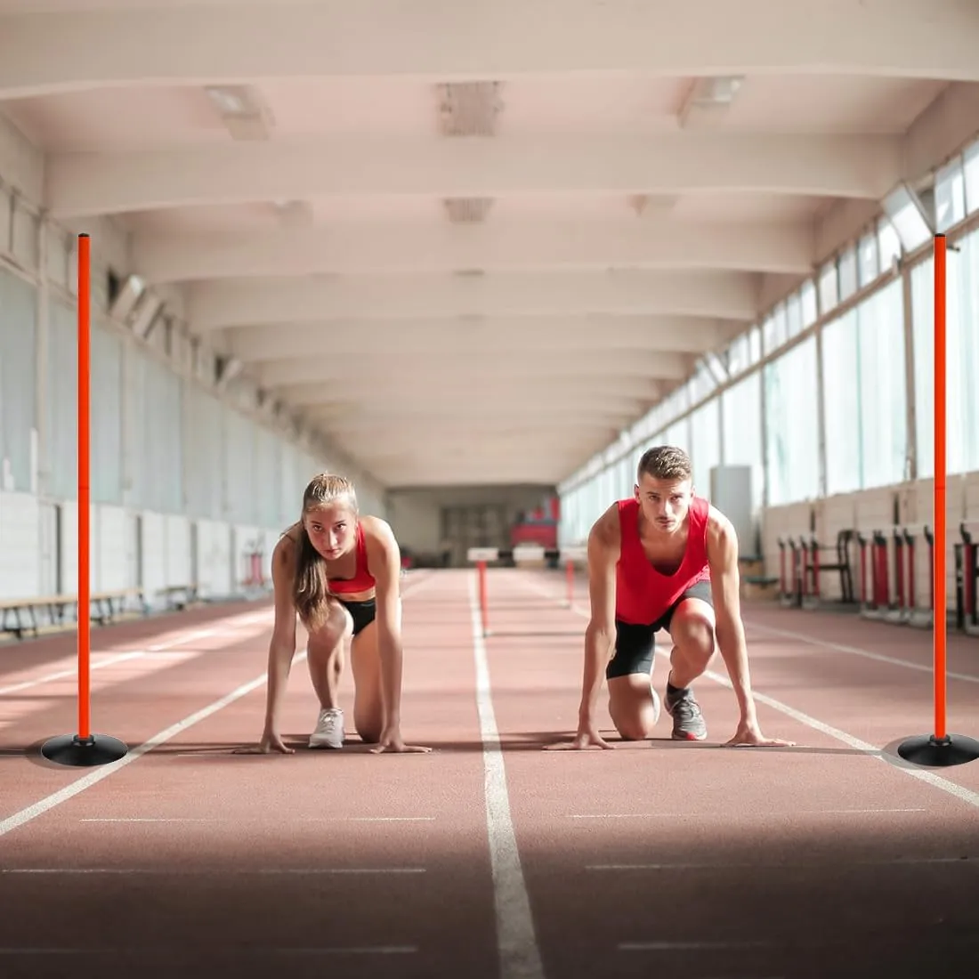 Orange Soccer Agility Poles Set Detachable Sports Trainning Speed Pole Slalom Poles with Rubber Base Sport Traning Equipment