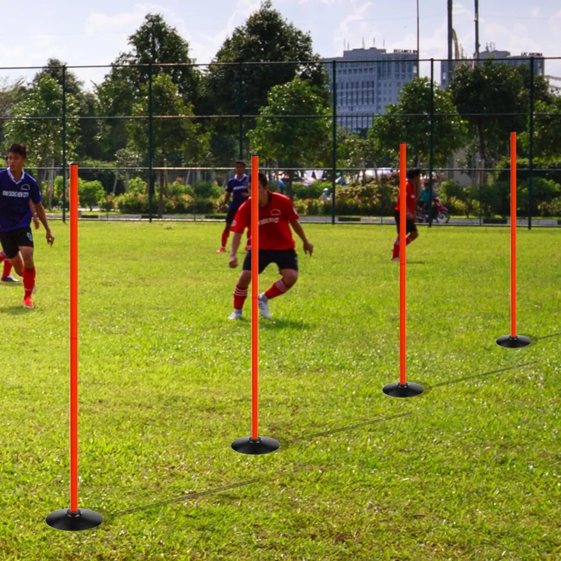 Orange Soccer Agility Poles Set Detachable Sports Trainning Speed Pole Slalom Poles with Rubber Base Sport Traning Equipment