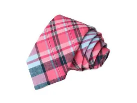 Pink & Navy Madras Plaid Necktie