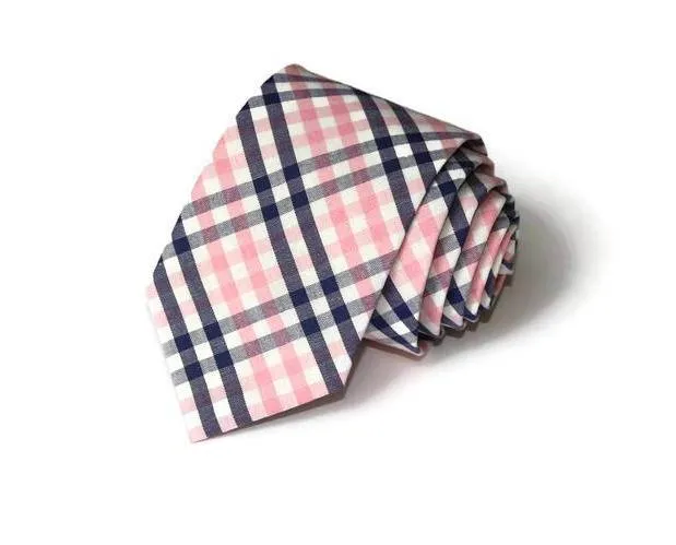 Pink and Navy Tattersall Necktie