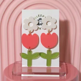 Red Tulip Dangle Earrings