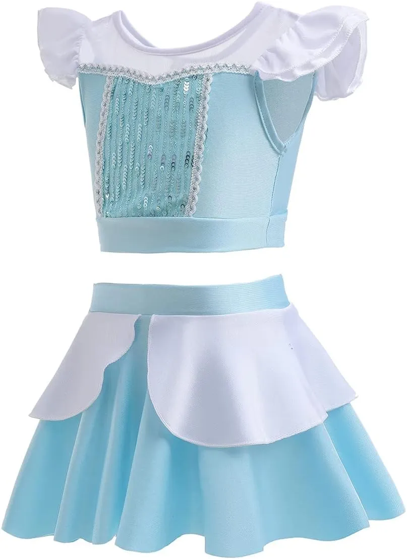 REXREII Girls Princess Swimsuits Two-Piece Tankini Set Beach Surf Birthday Swimming Party Bathing Suits Fancy Swimwear