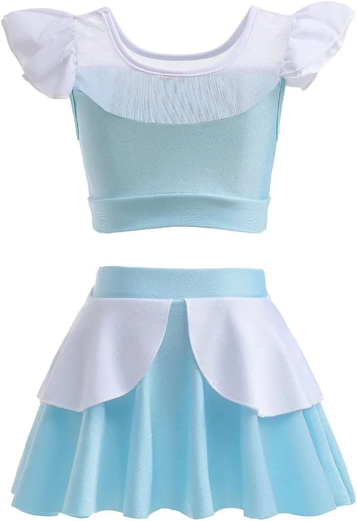 REXREII Girls Princess Swimsuits Two-Piece Tankini Set Beach Surf Birthday Swimming Party Bathing Suits Fancy Swimwear